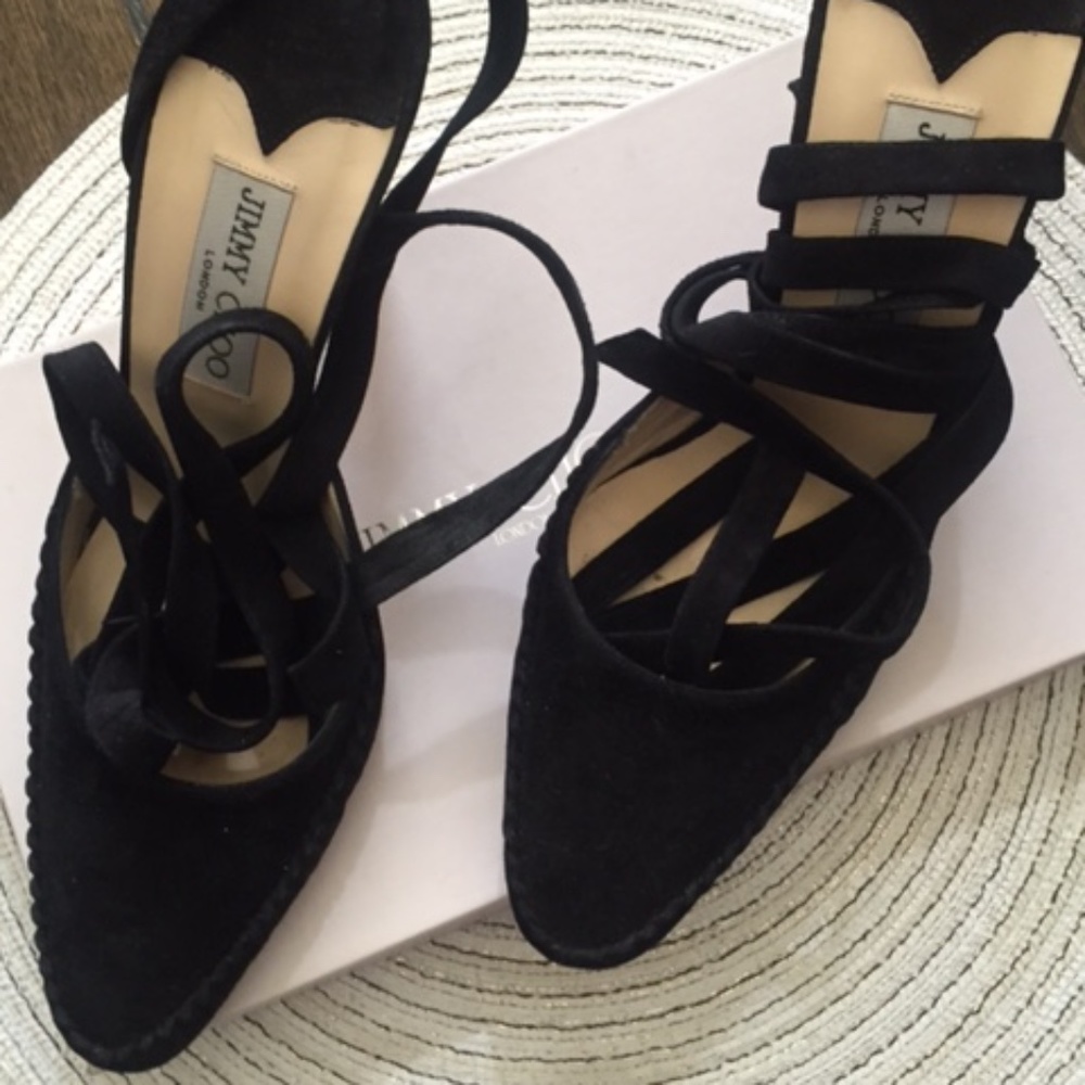 JIMMY CHOO - ECLIPSE / Black Suede / ANKLE TIE HEEL